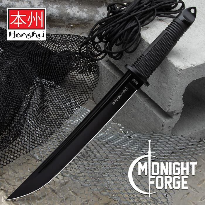 United Cutlery Honshu Midnight Forge Tanto - Stainless Steel, Black Blade, TPR Handle, Steel Guard And Pommel