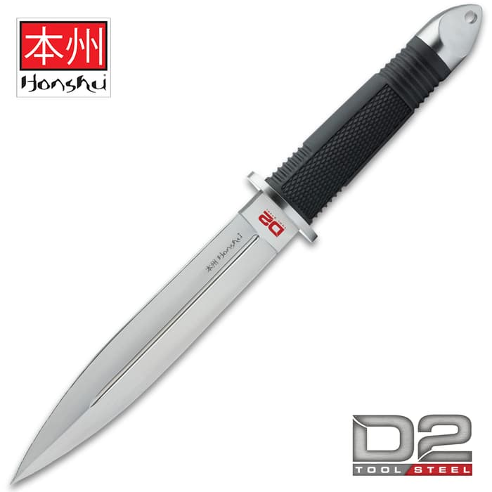 United Cutlery Honshu D2 Fighter Knife And Sheath - D2 Tool Steel Blade, Rubberized Grip, Stainless Steel Guard