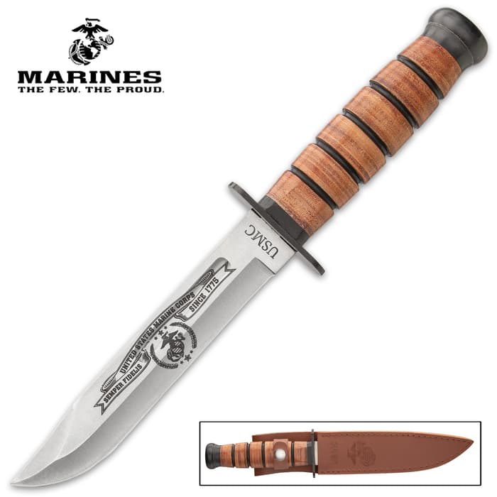 It pays homage to the United States Marines Corps incorporating the classic styling of the iconic knife carried by the Marines in WWI