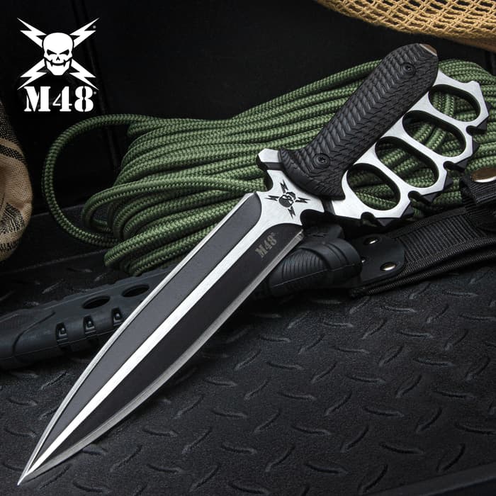 M48 Liberator Trench Knife With Sheath – 2Cr13 Cast Stainless Steel Blade, Layered Handle Scales – Length 13 3/4”