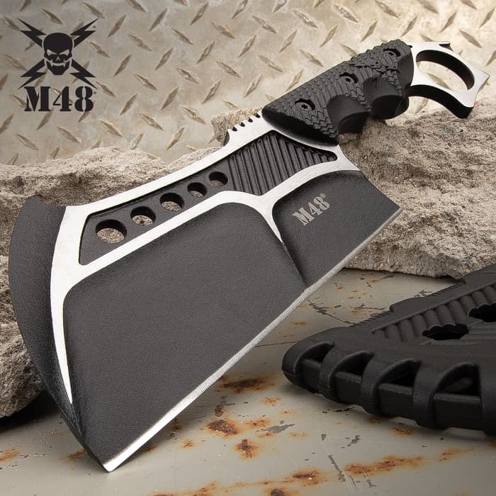 M48 Conflict Cleaver With Vortec Sheath - 2Cr13 Cast Stainless Steel Blade, Injection Molded Nylon Handle, Open Ring Pommel - Length 11 1/4”