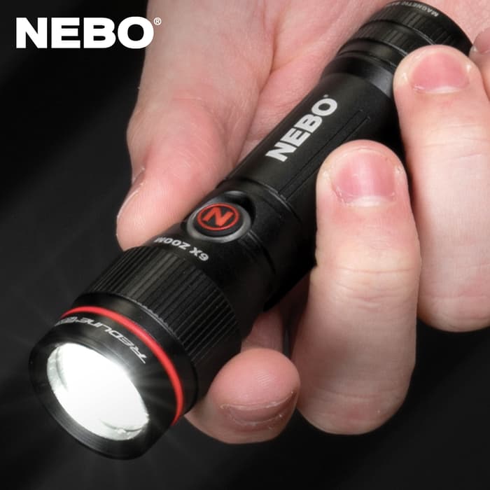 The NEBO Redline Flex Flashlight utilizes Flex-Power Technology, which allows the light to be powered by a single AA battery or a lithium-ion 14,500 rechargeable battery