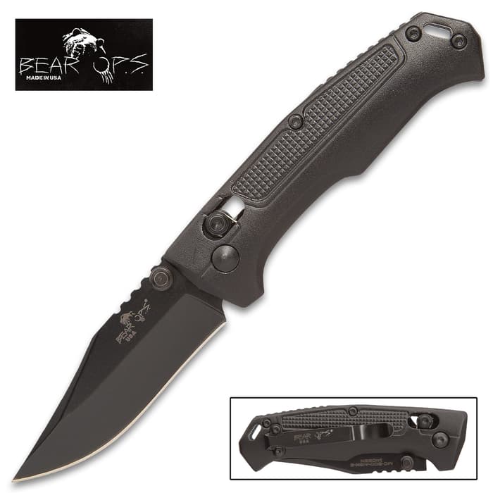 Bear Ops Mini Rancor IV Clip Point Pocket Knife - 14C28N Steel Blade, Non-Reflective Finish, Slide Lock, Aluminum Handle