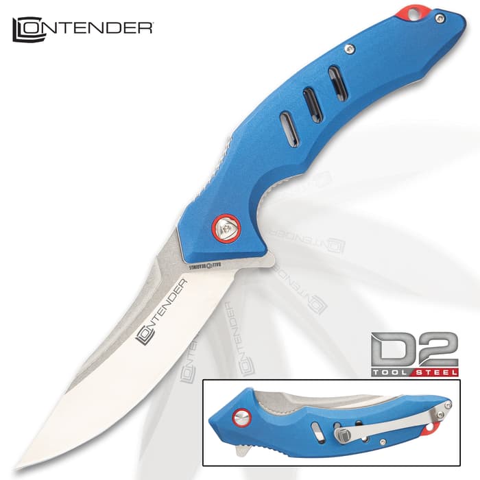 Contender Dreadnought D2 Pocket Knife - D2 Tool Steel Blade, Advanced Ball Bearing Opening, Aluminum Handle, Pocket Clip - Closed Length 5”