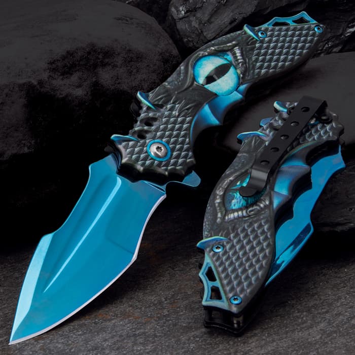 Our Blue Dragon Eye Pocket Knife is eye-catching…literally!