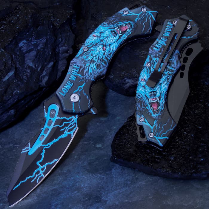 The Lone Wolf Assisted Opening Pocket Knife is rich with eye-catching details