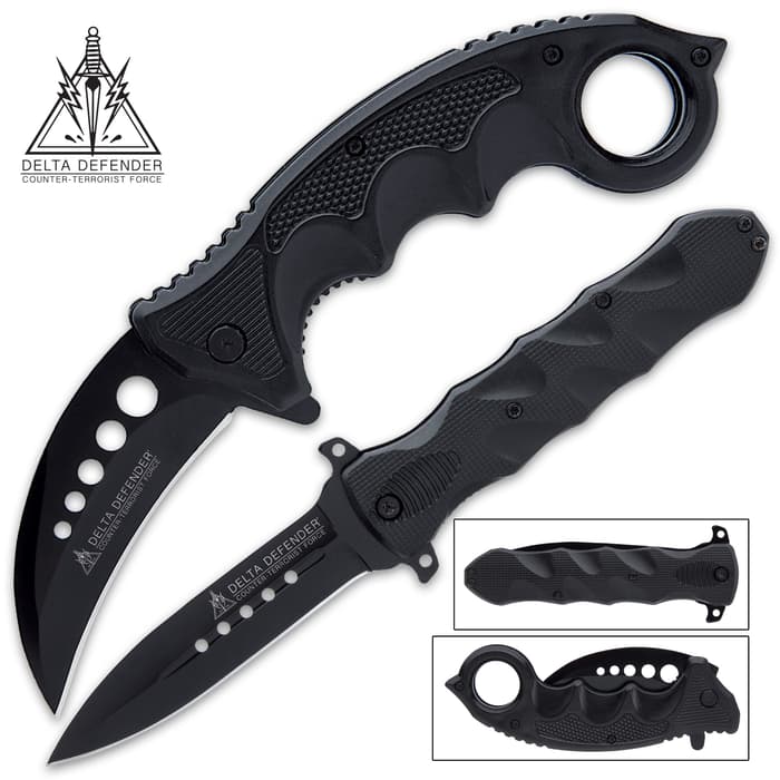 The knives in the Delta Defender Knife Set has an all-black, non-reflective appearance perfect for covert ops