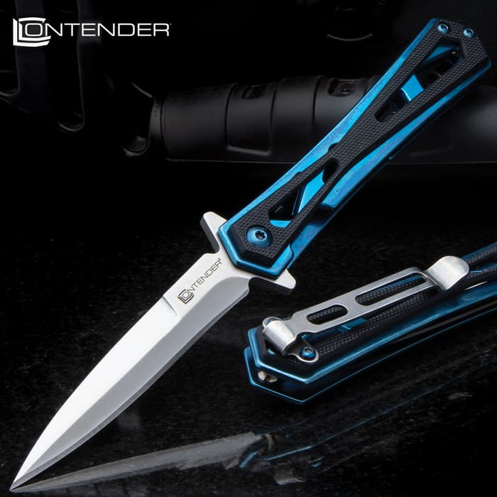 Contender Avion Stiletto Knife - 3Cr13 Stainless Steel Blade, Stainless Steel And G10 Handle, Ball Bearing Opening - Closed 4 1/2”