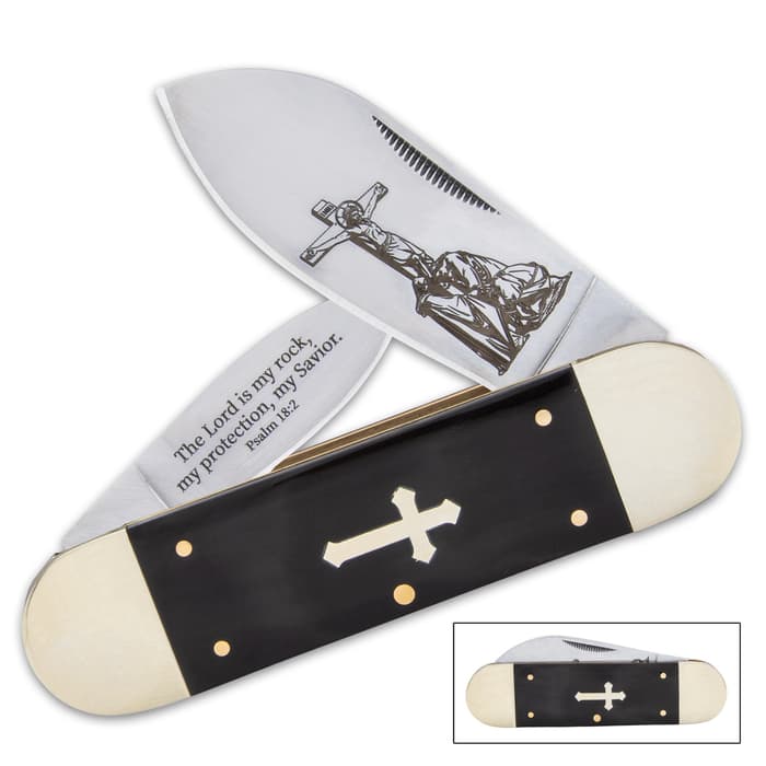 Salvation Elephant Toe Pocket Knife - Stainless Steel Blades, Bone Handle Scales, Nickel-Silver Bolsters, Brass Pins