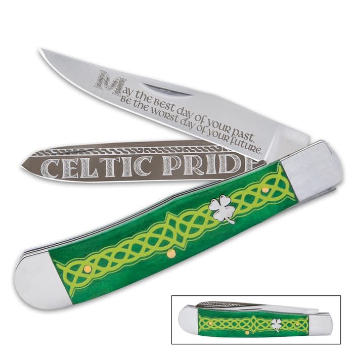 Our Celtic Trapper Pocket Knife is a striking tribute to Irish heritage