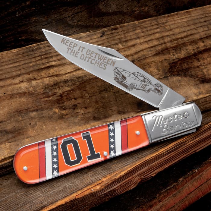 General Lee Master Barlow Knife - Stainless Steel Blade, Acrylic Handle Scales, Photo Artwork, Stainless Bolster