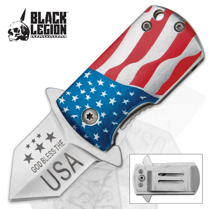 Black Legion USA Flag Money Clip Assisted Opening Mini Pocket Knife