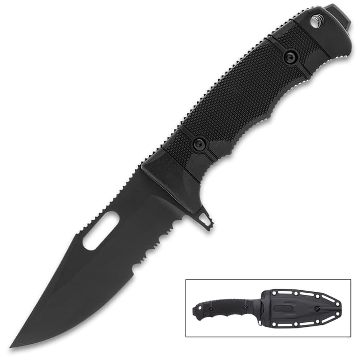 SOG Seal FX Partially Serrated Fixed Blade Knife And Sheath - S35VN Steel Blade, Glass-Reinforced Nylon Handle - Length 9 1/5”