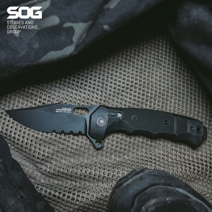 SOG Seal XR Partially Serrated Pocket Knife - S35VN Steel Blade, Glass-Reinforced Nylon Handle, XR Lock, Pocket Clip