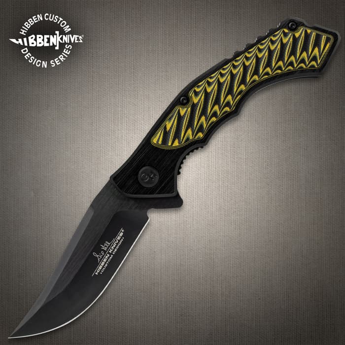 The Gil Hibben Whirlwind Yellow Jacket shown open and closed