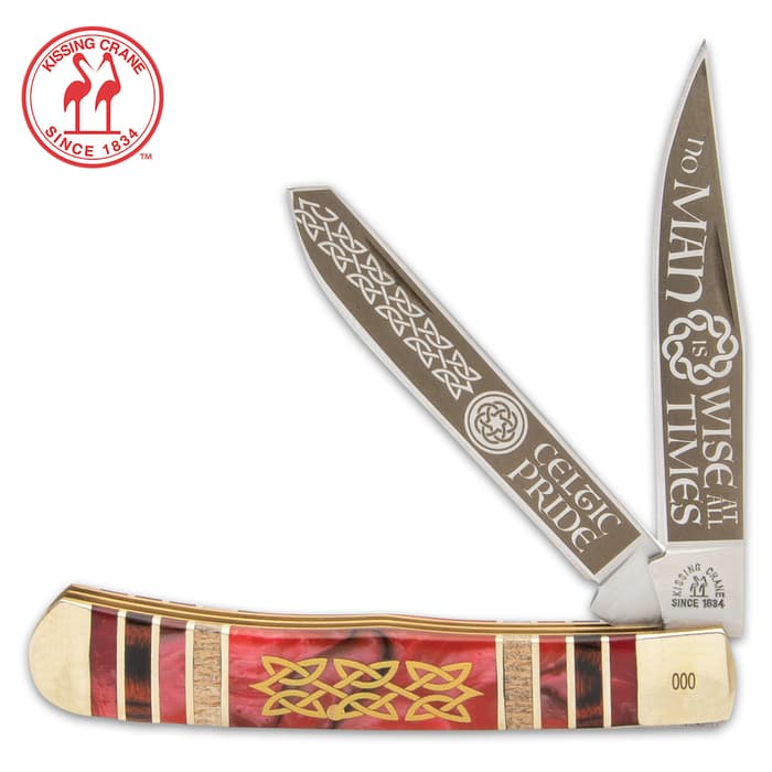 Commemorate your Celtic heritage and pride with the Kissing Crane Celtic Blood Trapper, an heirloom quality knife worthy of any Irishman