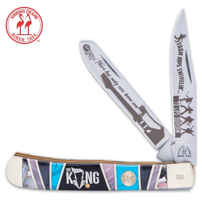 Honoring a singing legend, this Kissing Crane trapper knife is a handsome piece to add to your historical collection
