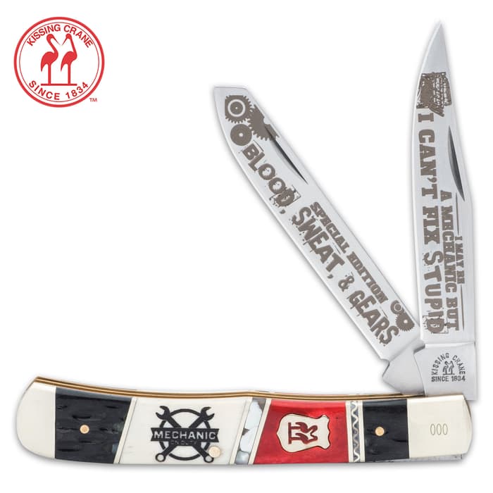 Honoring the folks who keep us riding, this Kissing Crane trapper knife makes handsome gift to the mechanic in your life