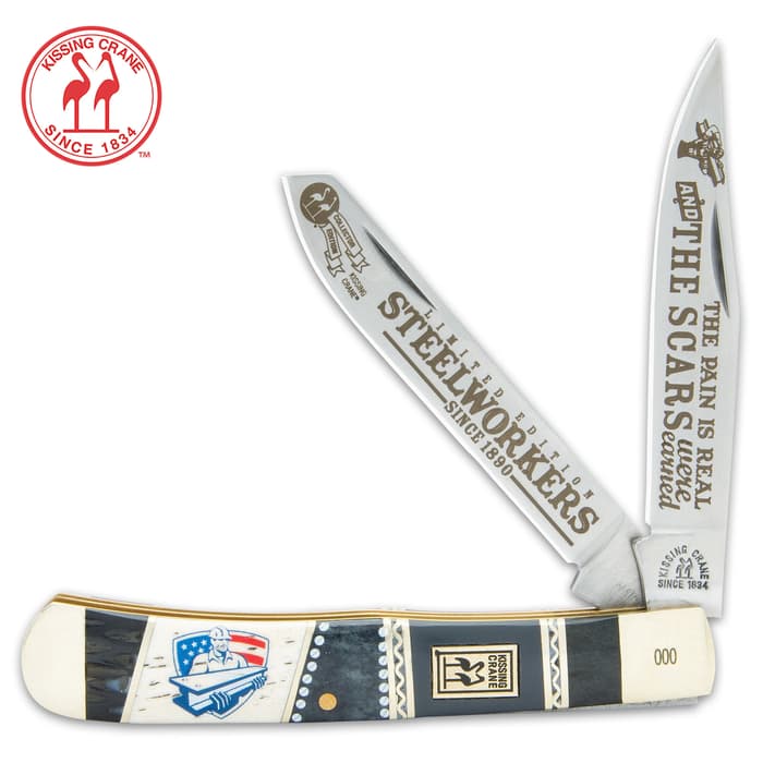 Steelworkers literally built this country and Kissing Crane is proud to pay tribute to them with its Steel Worker Trapper Pocket Knife