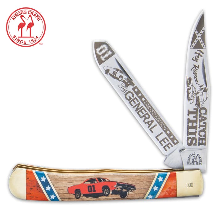 “Just the good ole boys” want this Kissing Crane trapper pocket knife, which pays tribute to that iconic bright orange Charger, “The General Lee”\