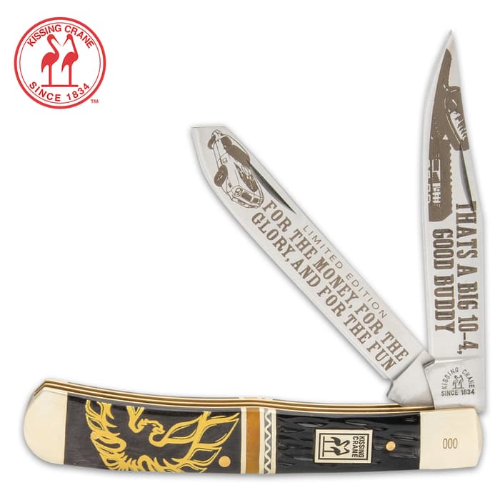 Kissing Crane Bandit’s Firebird Trapper Knife - Stainless Steel Blades, Jigged Bone Handle Scales, Nickel Silver Bolsters