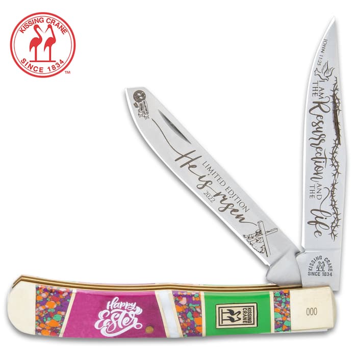 A beautiful commemorative knife, the Kissing Crane 2022 Easter Trapper is a must-have to add to your holiday knife collection