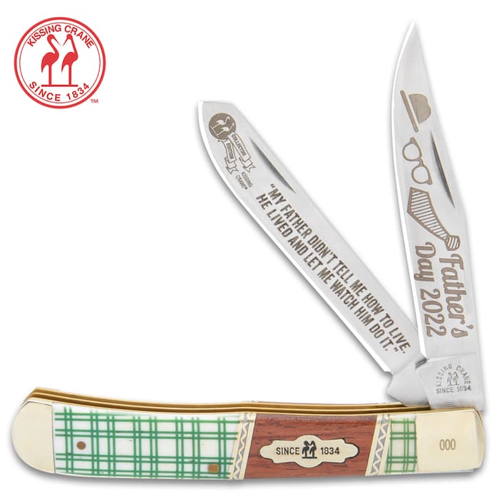 Honor your dad this year with the handsome Kissing Crane 2022 Father’s Day Trapper Pocket Knife