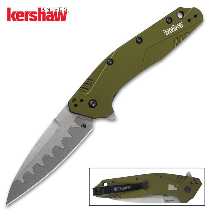 The Kershaw Dividend Olive Green Pocket Knife is more striking than ever with its new composite blade and machined and anodized aluminum handle