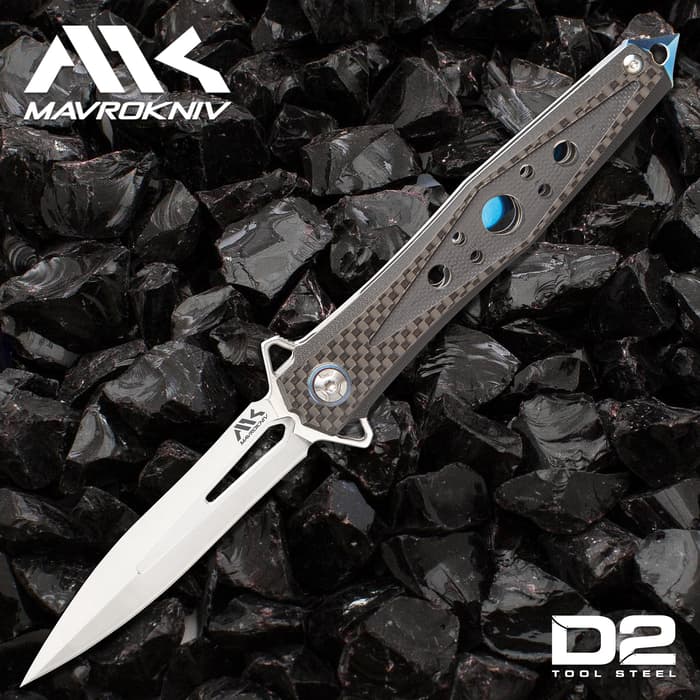 Mavrokniv Apex Pocket Knife - D2 Tool Steel Blade, Ball Bearing Opening, G10 And Carbon Steel Handle Scales, Pocket Clip - 5”