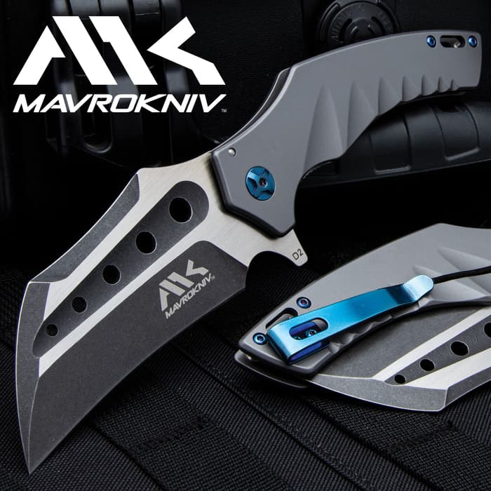 Mavrokniv Talon Pocket Knife - D2 Tool Steel Blade, CNC-Cut Aluminum Handle Scales, Ball-Bearing Opening - Closed 4 1/2”