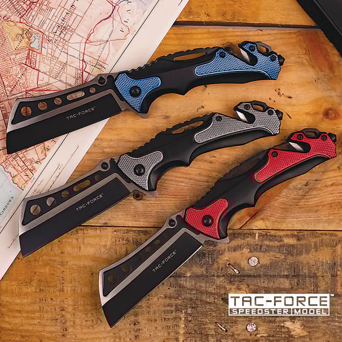 Tac-Force Rescuer Pocket Knife - 3Cr13 Stainless Steel Blade, Two-Tone Anodized Aluminum Handle, Glass Breaker, Seat-Belt Cutter