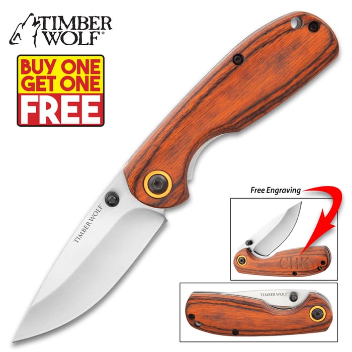 You get two Timber Wolf Packhouse Pocket Knives for one price.