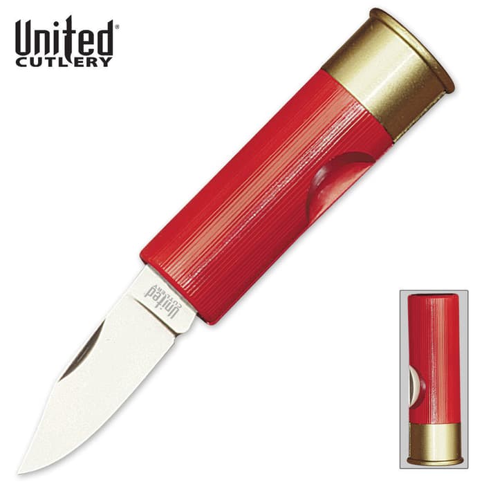 Red Shotgun Shell 12 Gauge Pocket Knife is made of an impact-resistant shell material with 1 3/4” stainless steel blade.