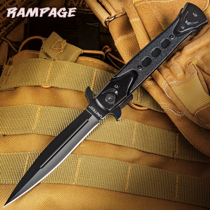 United Cutlery Rampage Assisted Opening Stiletto Pocket Knife - Black