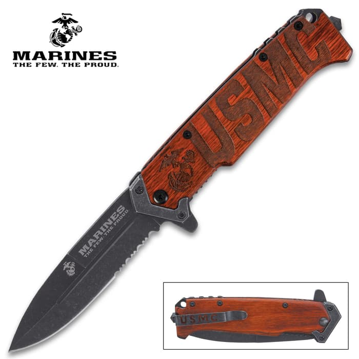 USMC Beachhead Partially Serrated Assisted Opening Pocket Knife