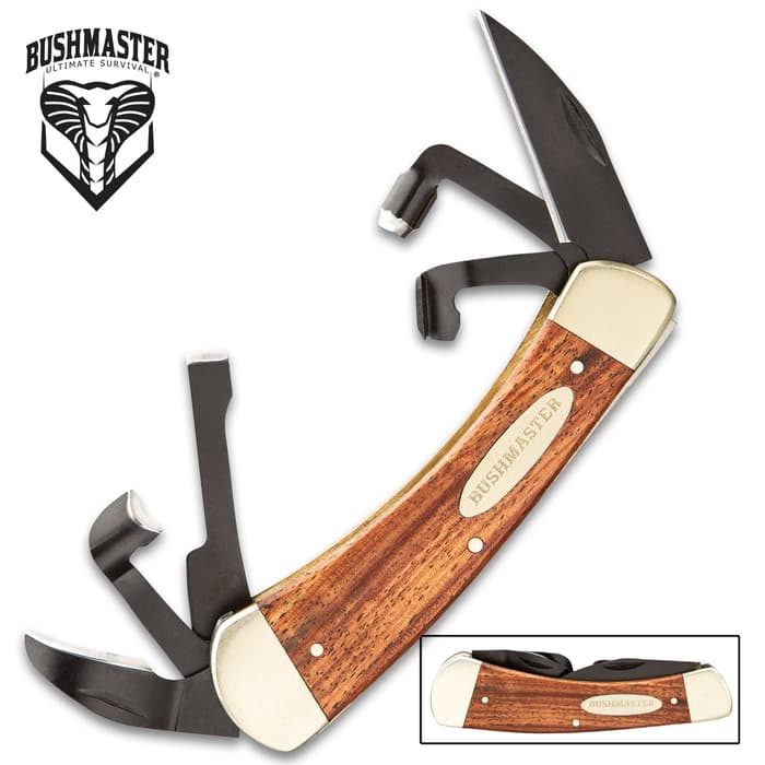 Bushmaster Classic Whittler’s Pocket Knife - Carbon Steel Blades, Wooden Handle Scales, Nickel Silver Bolsters - Closed Length 4 1/4”