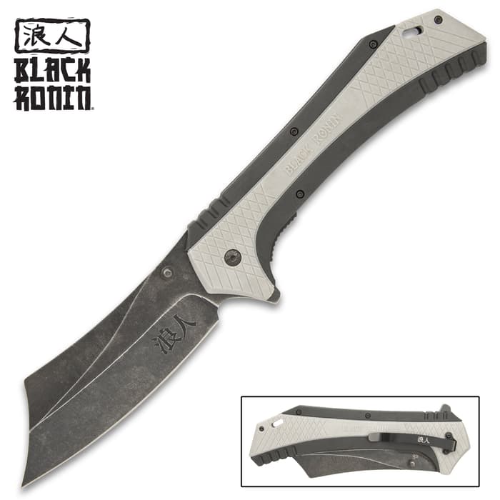 Black Ronin Maximus Razor Assisted Opening Pocket Knife - Stonewashed Stainless Steel Blade, TPU Handle - Closed 7”