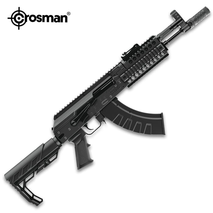 The Crosman AK1 Full Auto BB Rifle features a full or semi-auto mode and blow back action, giving you a realistic shooting experience