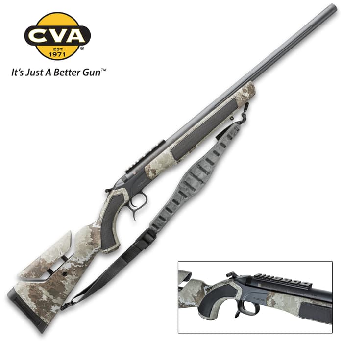 CVA Accura MR-X Muzzleloading Rifle - Cerakote Sniper Grey Barrel, Veil Alpine Camouflage Stock, .45 Caliber, Includes Ramrod