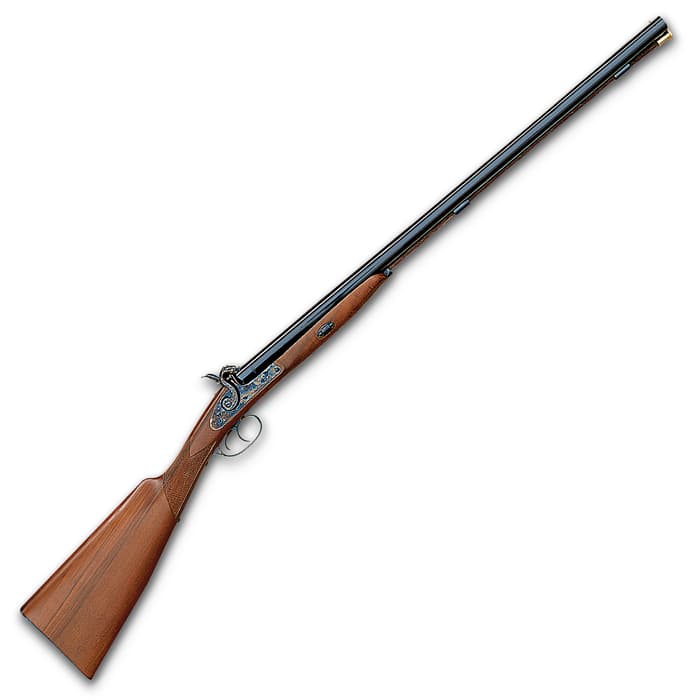 Side-By-Side Classic Percussion 12-Gauge Shotgun - Blue Barrel, Walnut Stock, Double-Set Trigger, Includes Ramrod