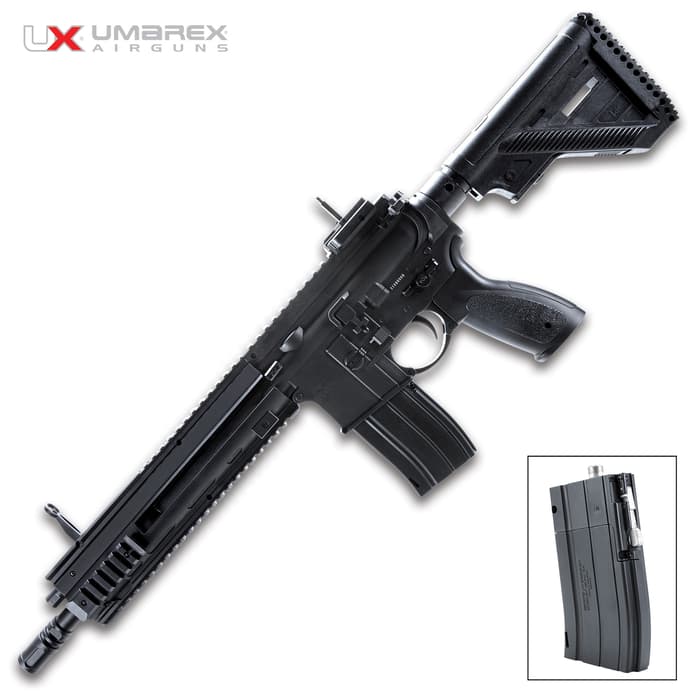 Bring your BB-plinking game up a level with the officially licensed HK 416 BB Carbine Air Rifle that offers single-shot or six-shot burst mode
