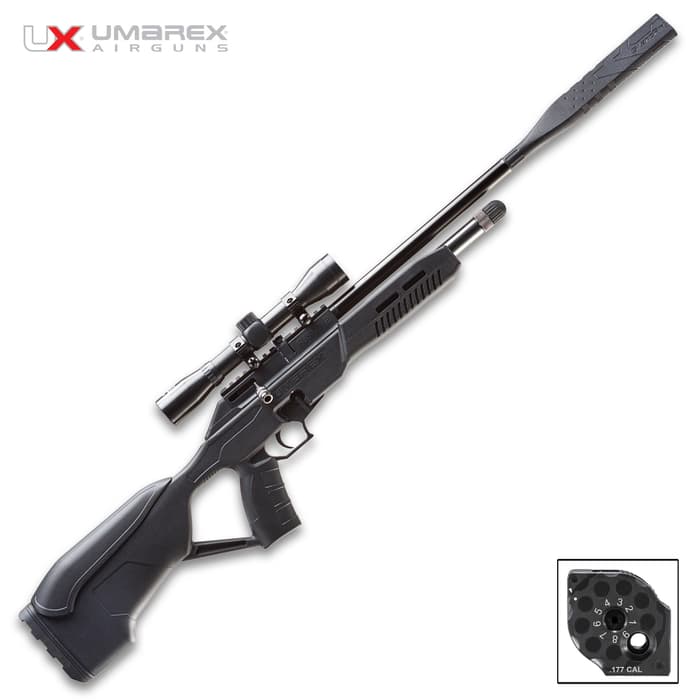 Umarex Fusion 2 Air Rifle With Scope - CO2 Powered, Synthetic Stock, 700 FPS, 9-Round Magazine, Five-Chamber Moderator