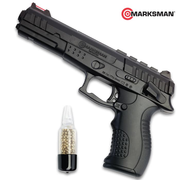 This Marksman BB Air Pistol makes an ideal basement or backyard plinker and a great tool for teaching new shooters about gun safety, target acquisition and other basic shooting principles