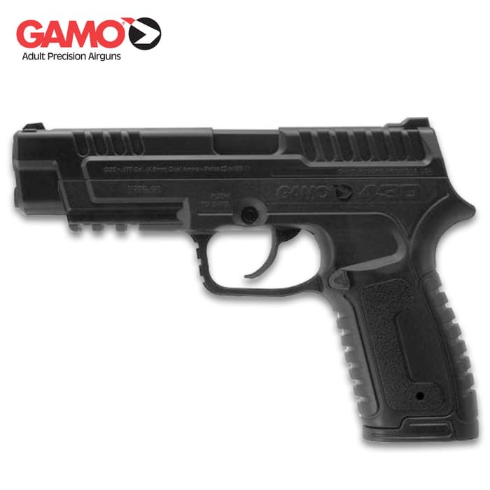 With a 12-grain CO2 powerplant, the air pistol will shoot both alloy pellets and steel BBs from a 16-round rotary clip