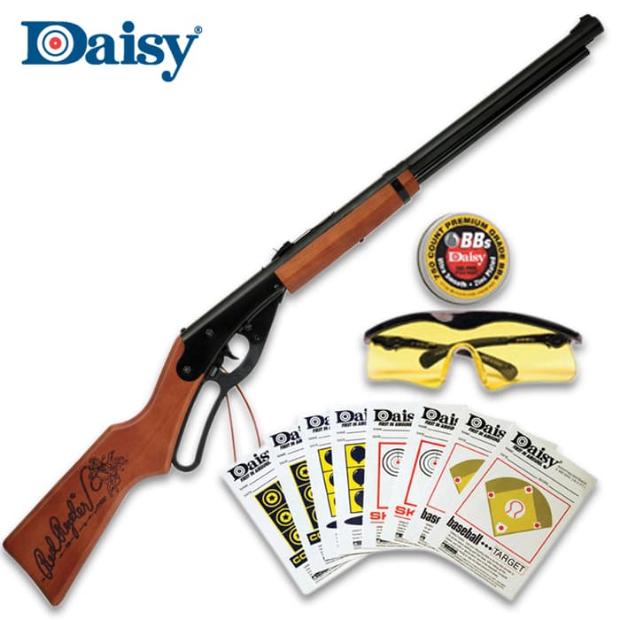 This great backyard shooting kit includes the Red Ryder BB gun, shooting glasses, a tin of PrecisionMax BBs and Target Fun Pack