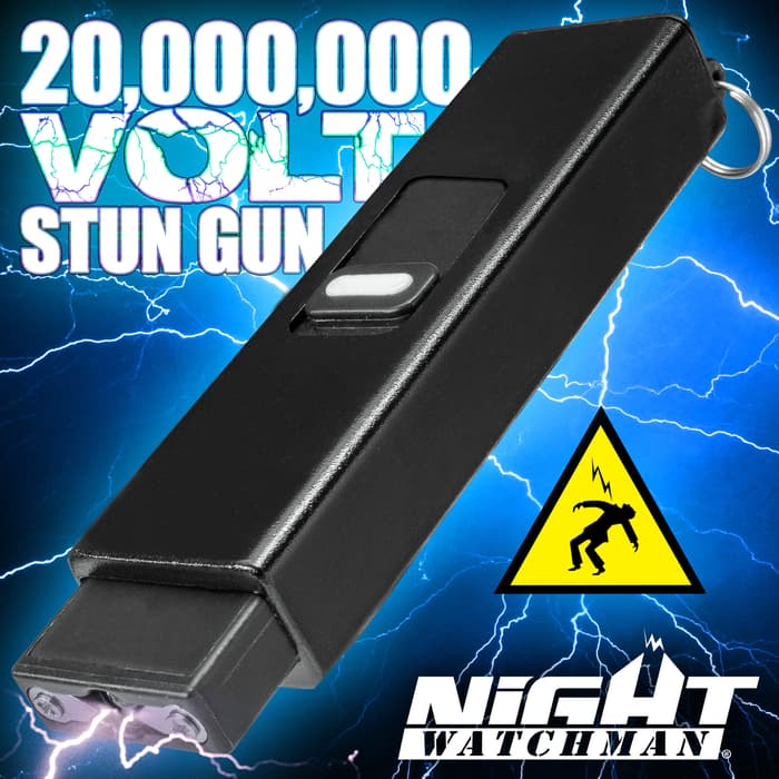 Night Watchman Mini Stun Gun - Attaches To Keys, Size Of A Pack Of Gum, LED Flashlight, Safety Switch, USB Cord