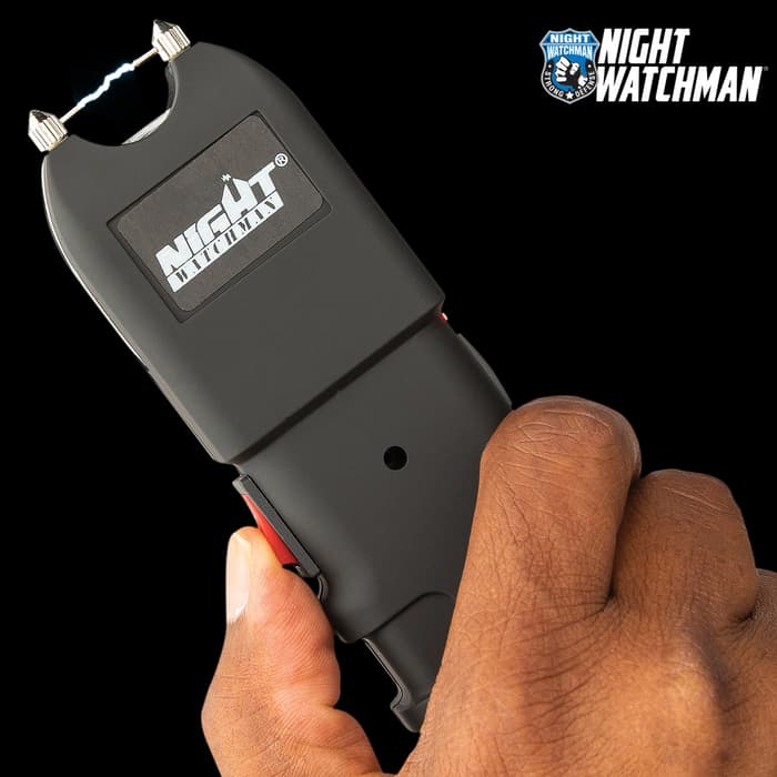 This handheld stun gun with flashlight puts out quite a bit of stopping power