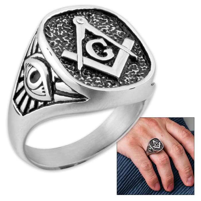 Masonic / Freemason Men's Stainless Steel Ring - Sizes 9-12