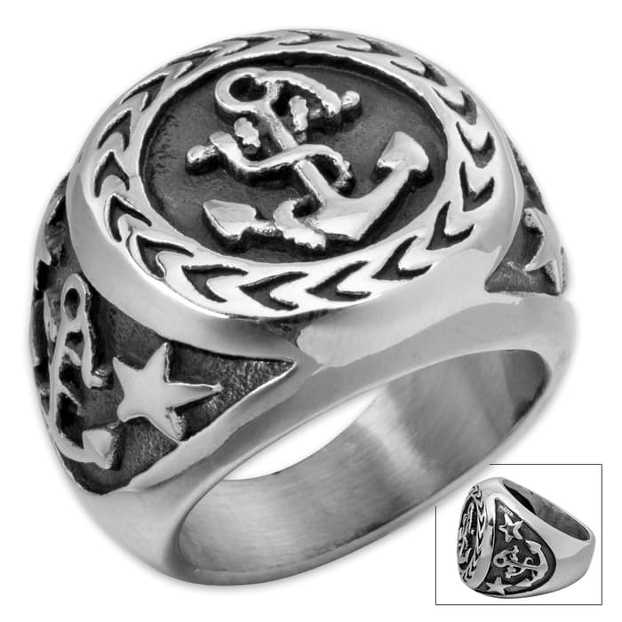 Anchor Shield Stainless Steel Men's Ring