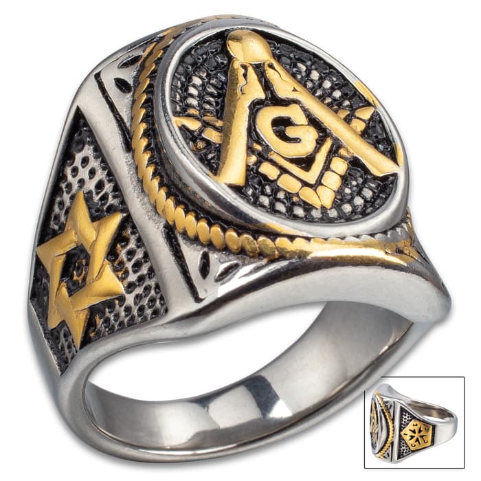 Mason Seal Ring - Stainless Steel With Gold Accents, Lifetime Of Wear, Highly Detailed, High-Quality, Everyday Wear